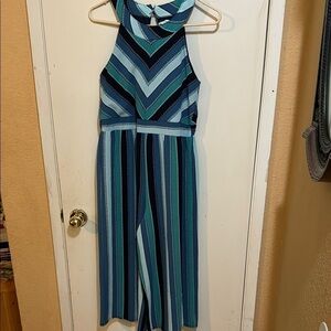 Beautees Girls Blue & Green Striped Halter Jumpsuit!!